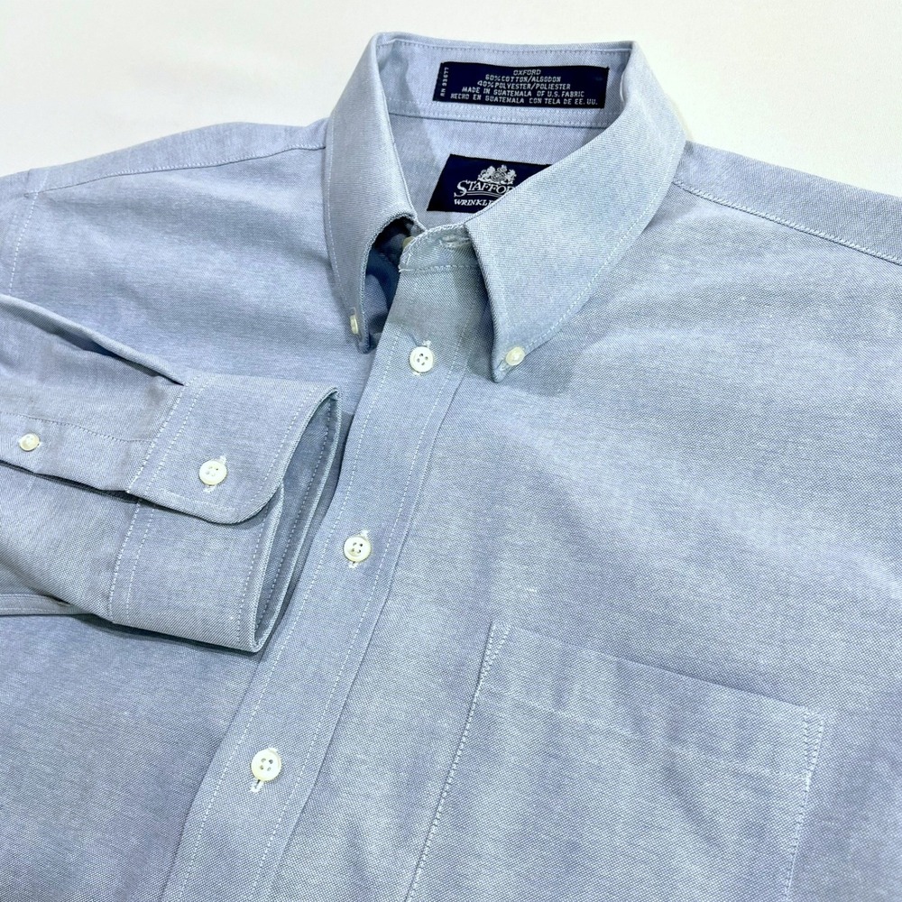 Stafford‎ Oxford Shirt Wrinkle-Free Button-Down Office Light Blue Mens 16.5 35
